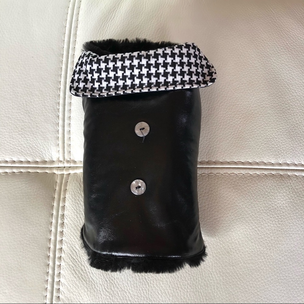 Black Faux leather and houndstooth dog coat - Picture 1 of 9